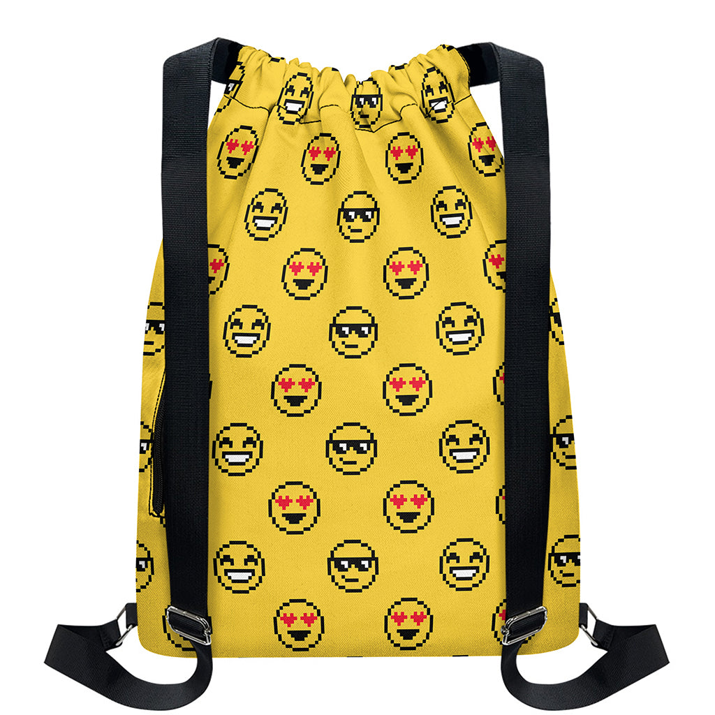 Pixel Emoji Pattern Print Drawstring Backpack