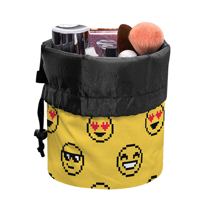 Pixel Emoji Pattern Print Drawstring Makeup Bag