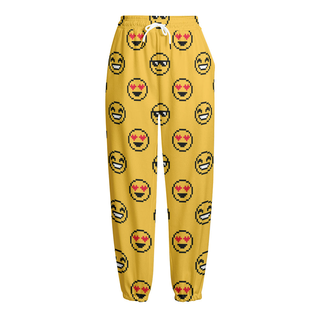 Pixel Emoji Pattern Print Fleece Lined Knit Pants