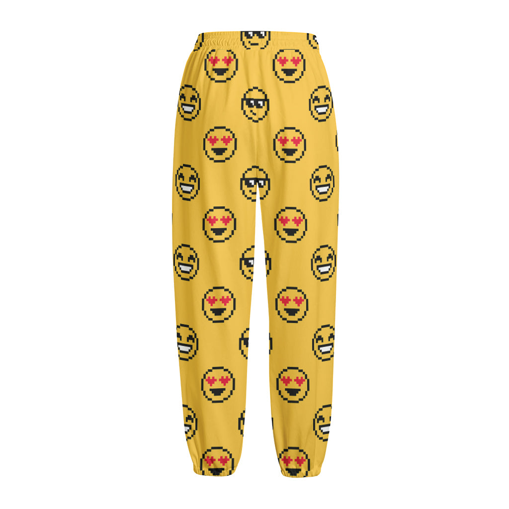 Pixel Emoji Pattern Print Fleece Lined Knit Pants