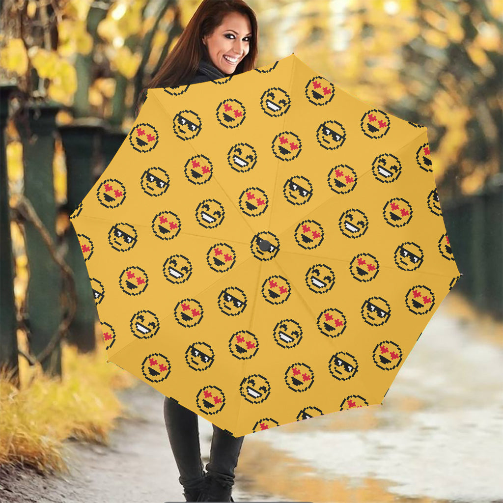Pixel Emoji Pattern Print Foldable Umbrella