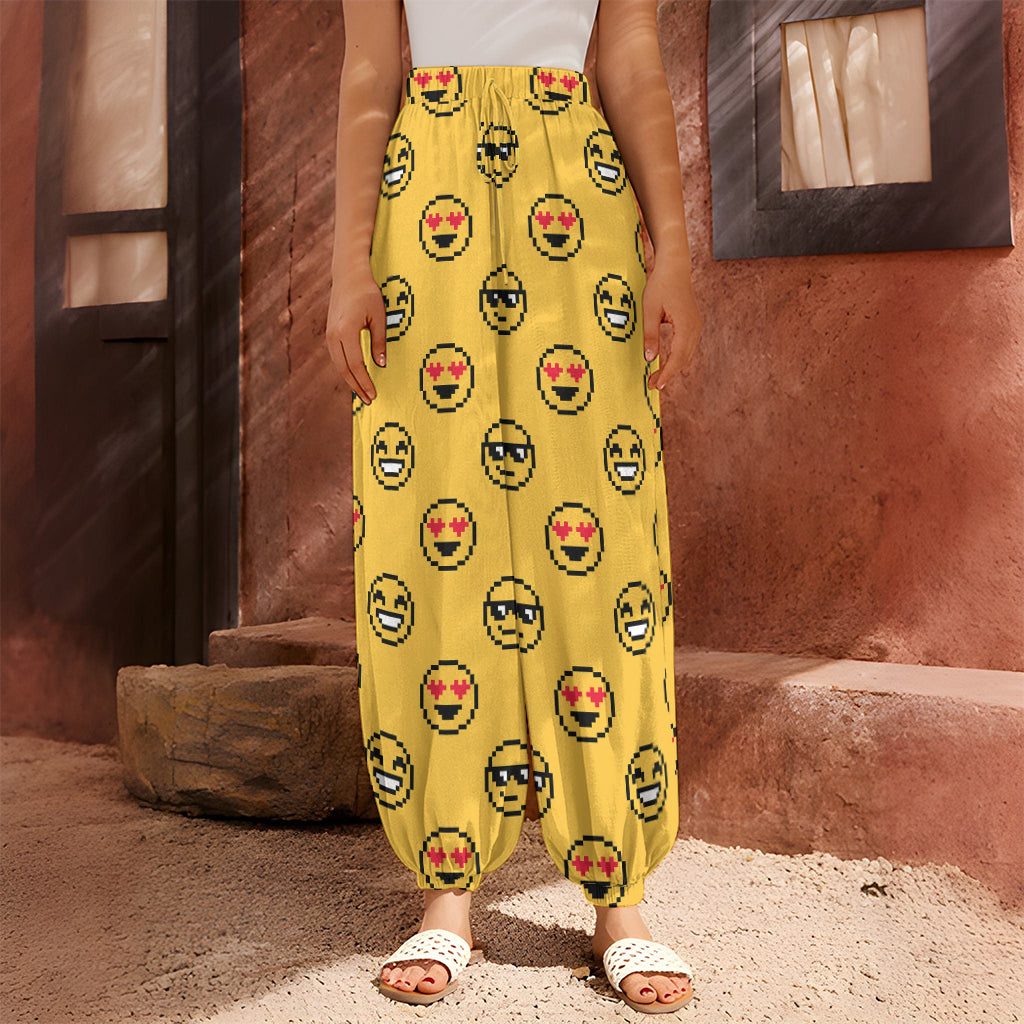 Pixel Emoji Pattern Print Harem Pants