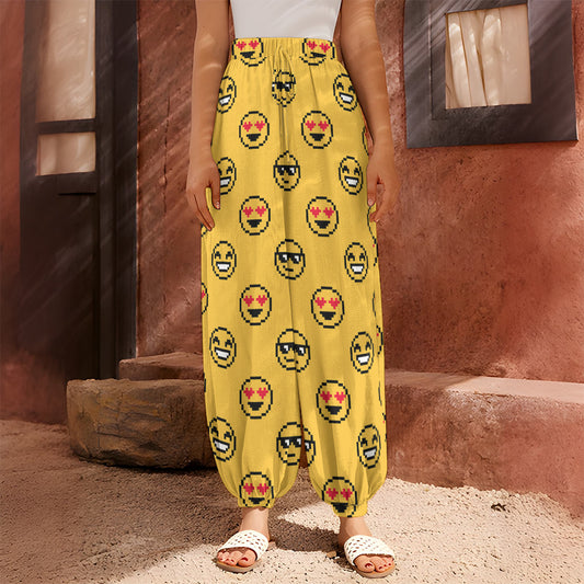 Pixel Emoji Pattern Print Harem Pants