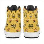Pixel Emoji Pattern Print High Top Leather Sneakers