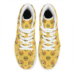 Pixel Emoji Pattern Print High Top Leather Sneakers