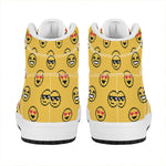 Pixel Emoji Pattern Print High Top Leather Sneakers