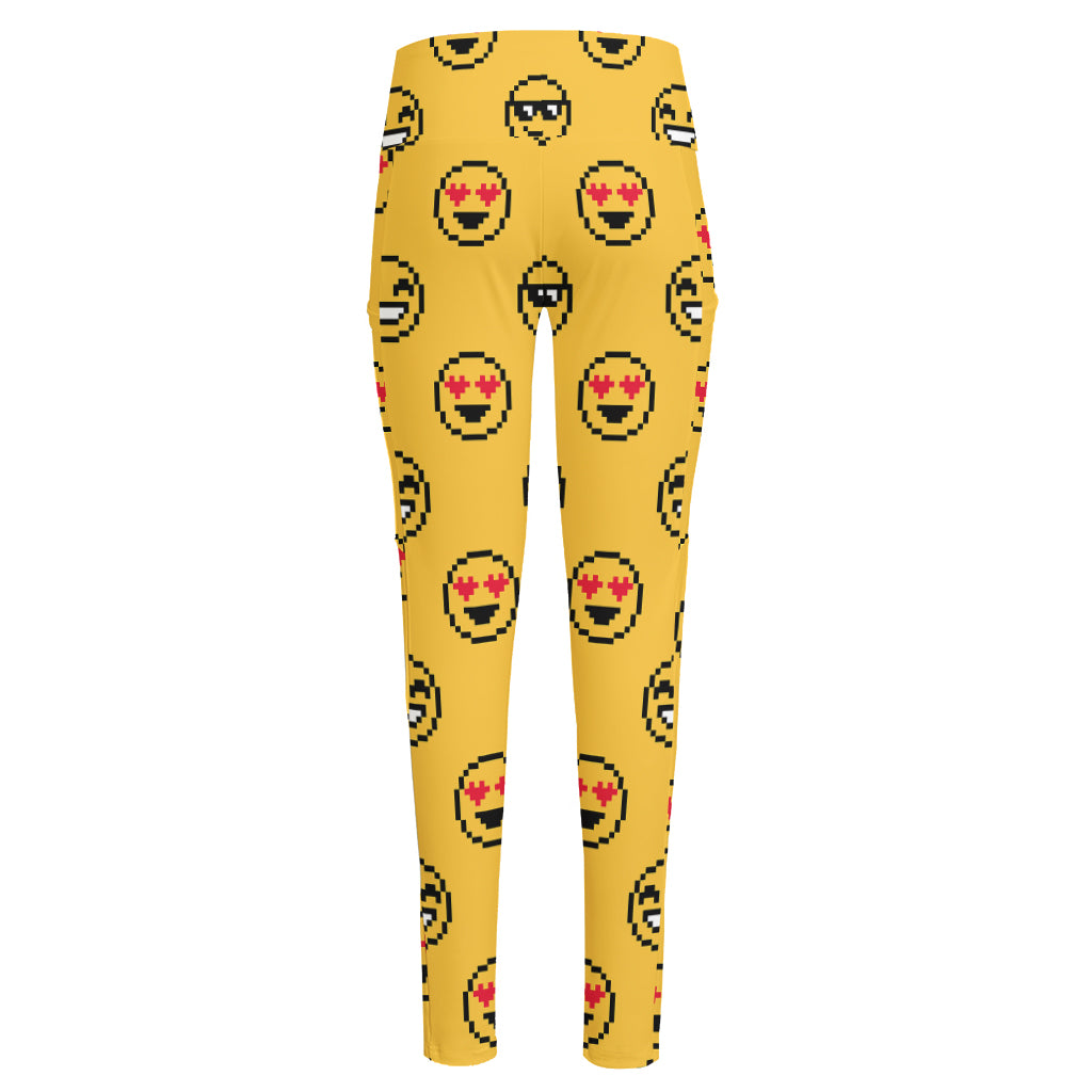 Pixel Emoji Pattern Print High-Waisted Pocket Leggings