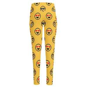 Pixel Emoji Pattern Print High-Waisted Pocket Leggings