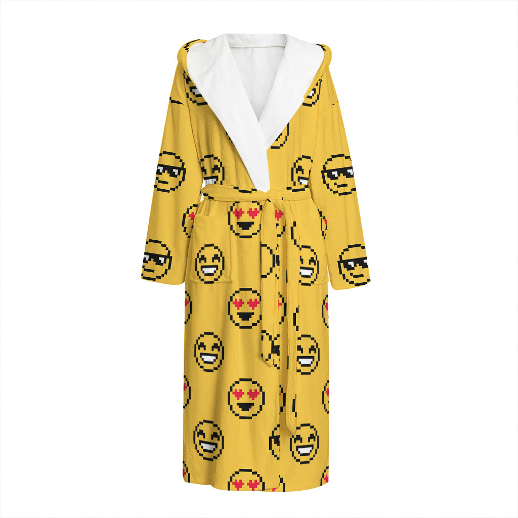 Pixel Emoji Pattern Print Hooded Bathrobe