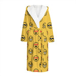 Pixel Emoji Pattern Print Hooded Bathrobe