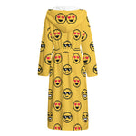 Pixel Emoji Pattern Print Hooded Bathrobe