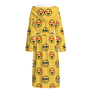 Pixel Emoji Pattern Print Hooded Bathrobe