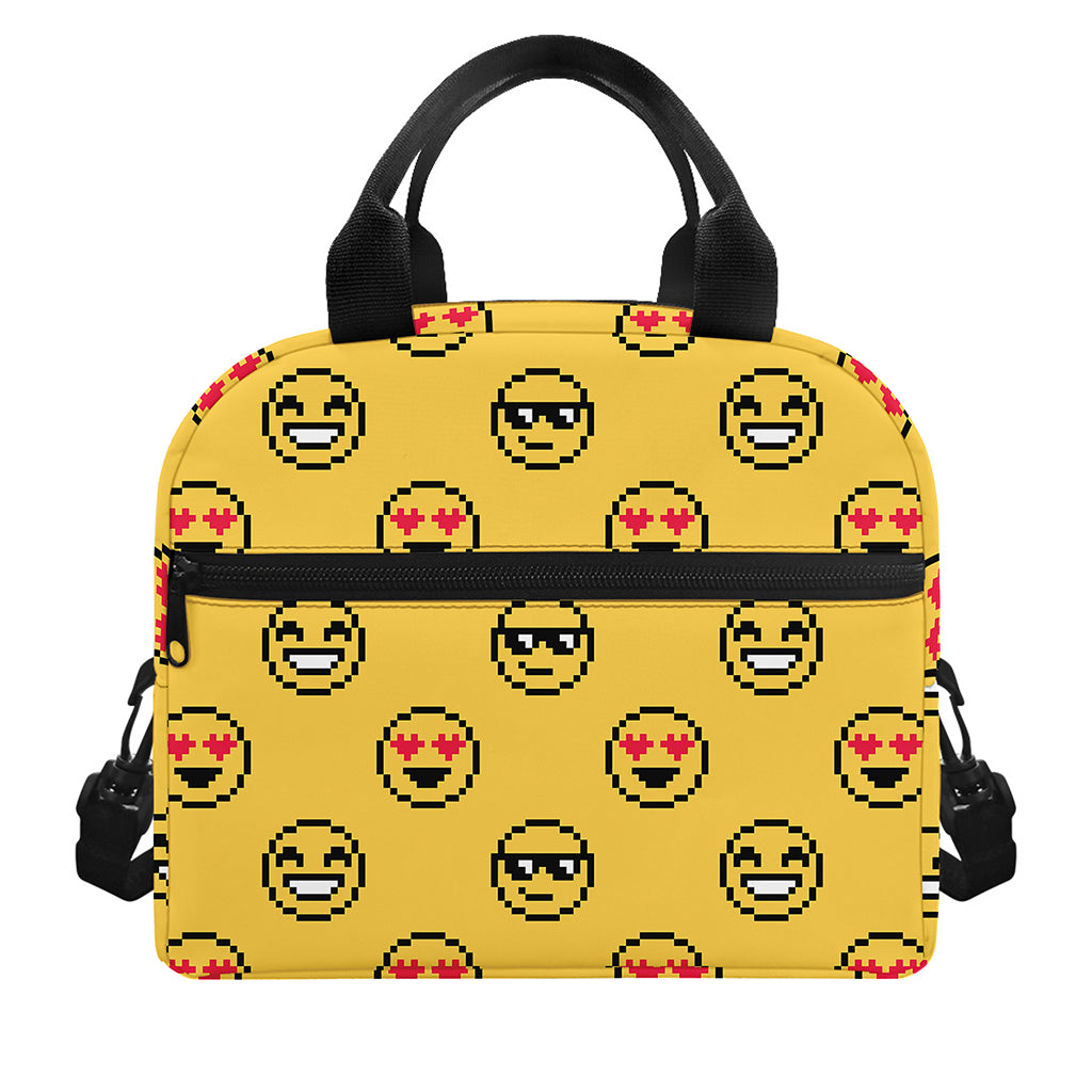 Pixel Emoji Pattern Print Insulated Lunch Bag