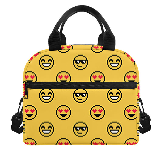 Pixel Emoji Pattern Print Insulated Lunch Bag