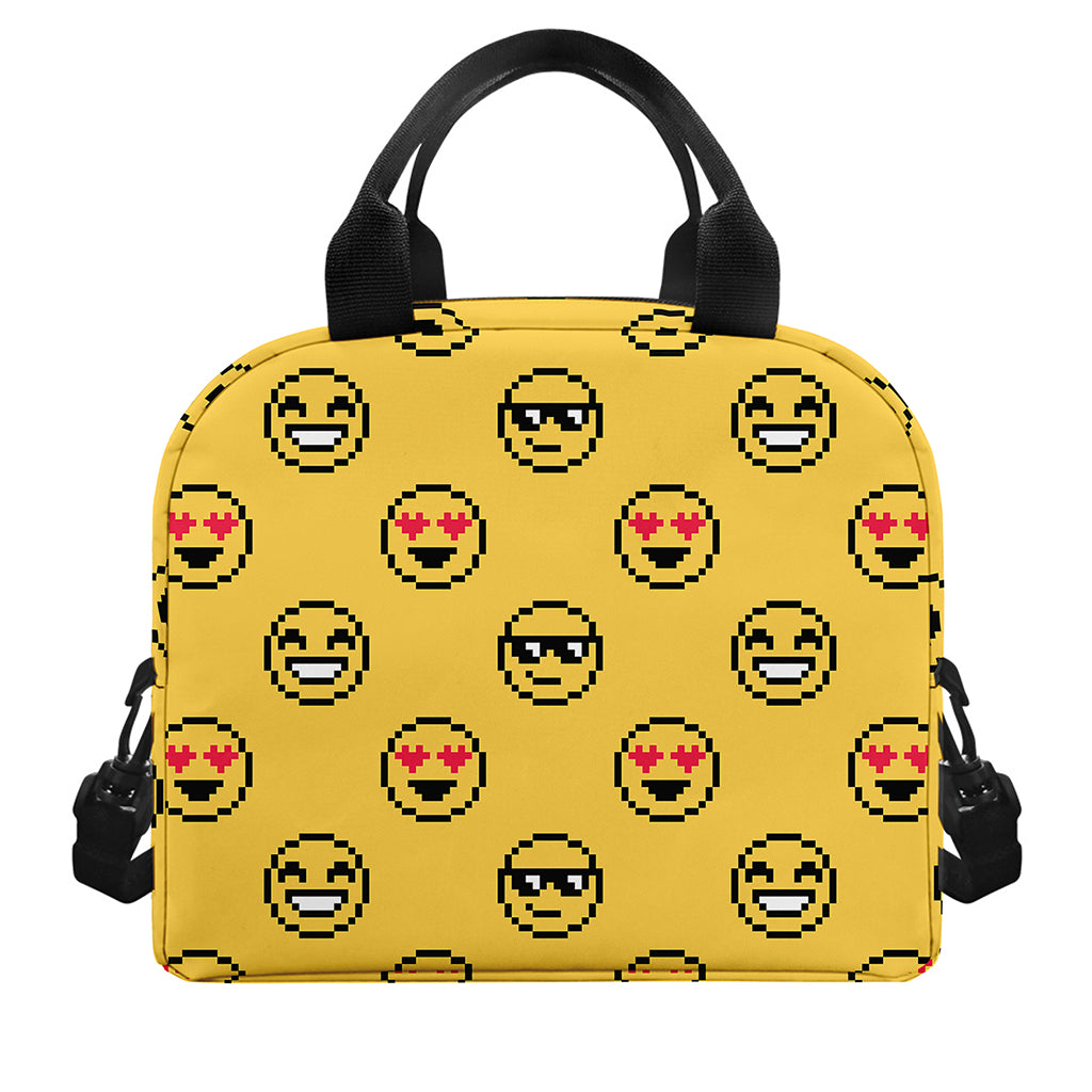 Pixel Emoji Pattern Print Insulated Lunch Bag