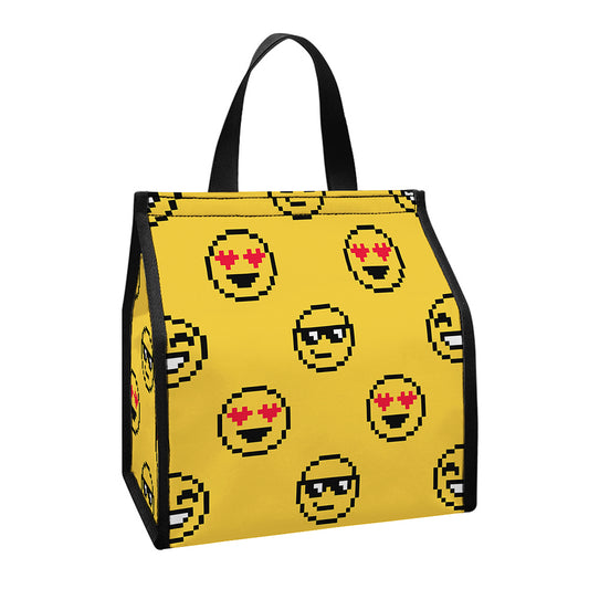 Pixel Emoji Pattern Print Insulated Lunch Tote