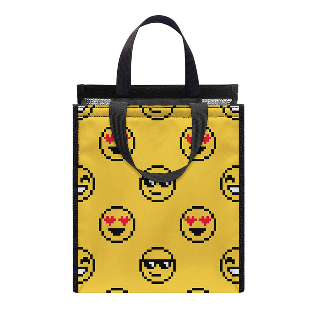 Pixel Emoji Pattern Print Insulated Lunch Tote