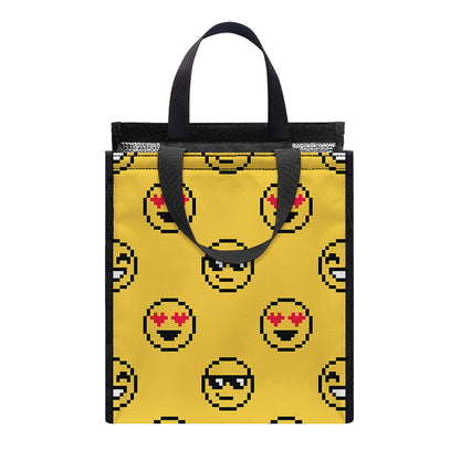 Pixel Emoji Pattern Print Insulated Lunch Tote