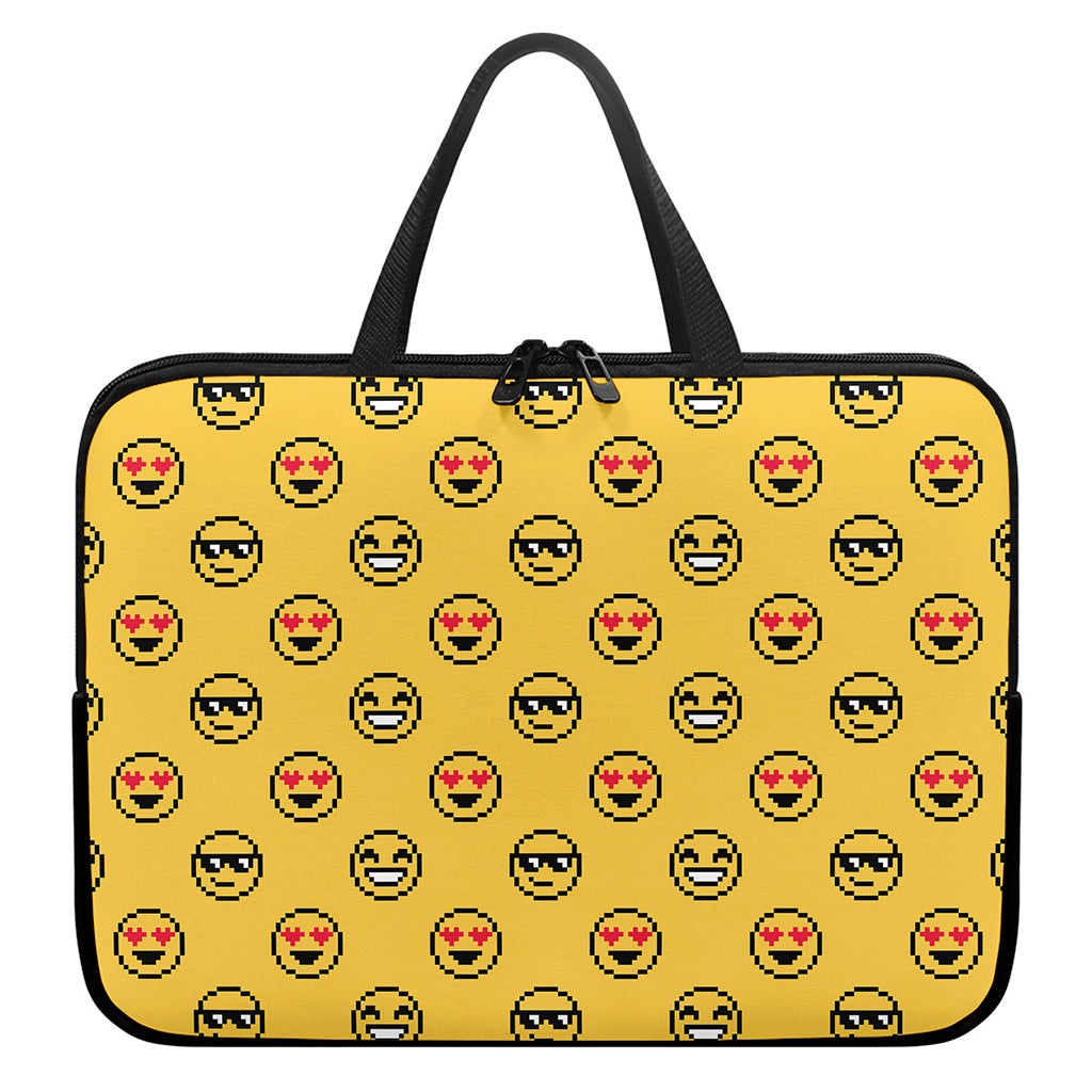 Pixel Emoji Pattern Print Laptop Sleeve With Handle