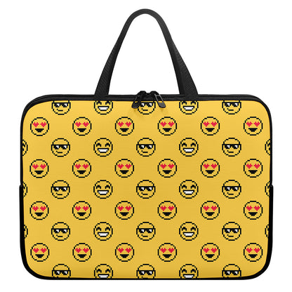 Pixel Emoji Pattern Print Laptop Sleeve With Handle