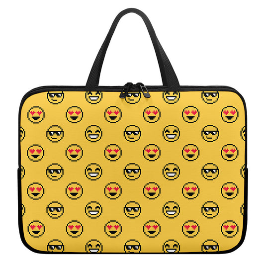 Pixel Emoji Pattern Print Laptop Sleeve With Handle