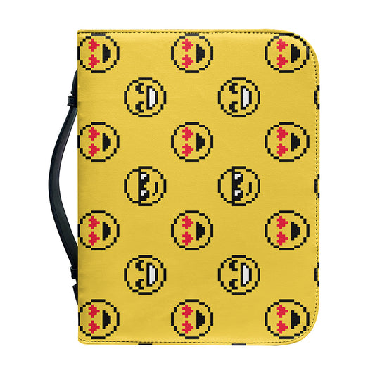 Pixel Emoji Pattern Print Leather Bible Cover