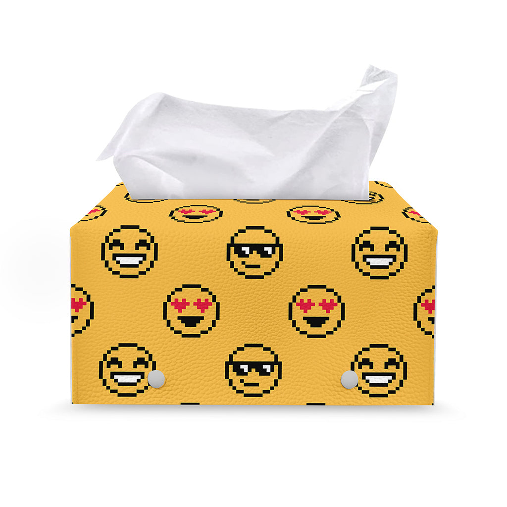 Pixel Emoji Pattern Print Leather Tissue Box Cover