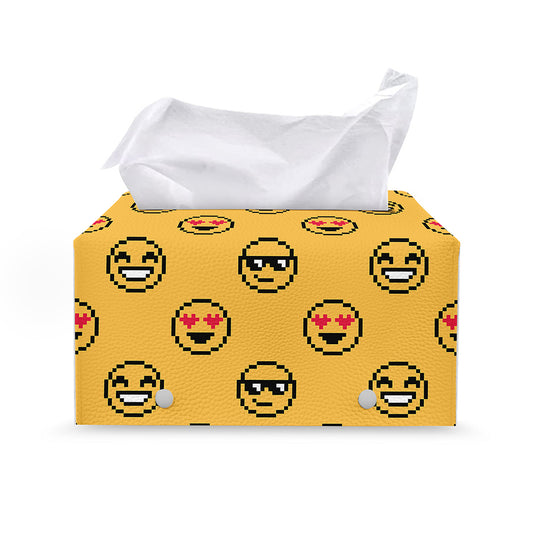 Pixel Emoji Pattern Print Leather Tissue Box Cover