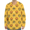 Pixel Emoji Pattern Print Long Sleeve Baseball Jersey