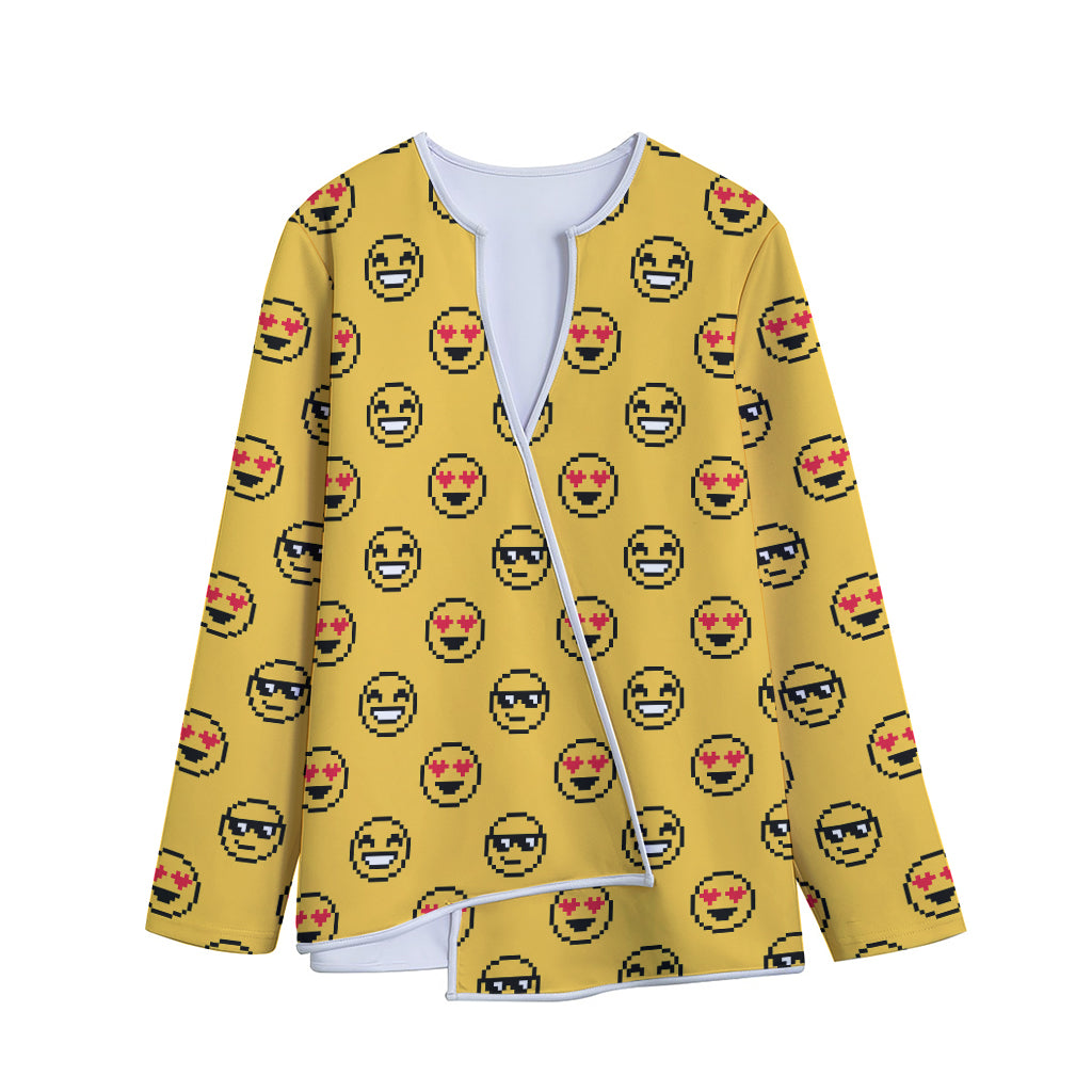 Pixel Emoji Pattern Print Long Sleeve Short Coat