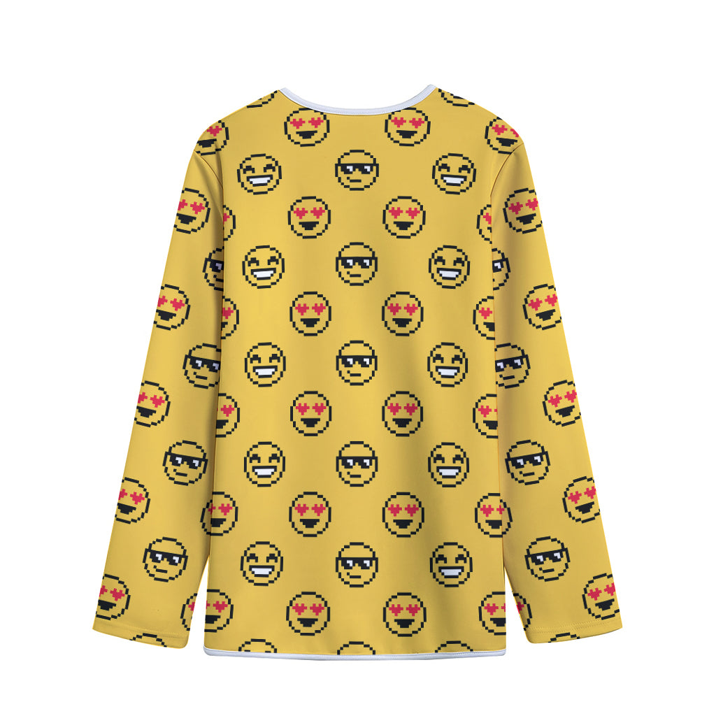 Pixel Emoji Pattern Print Long Sleeve Short Coat