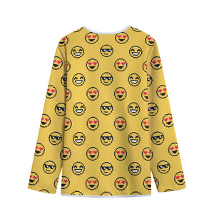 Pixel Emoji Pattern Print Long Sleeve Short Coat