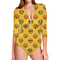 Pixel Emoji Pattern Print Long Sleeve Swimsuit
