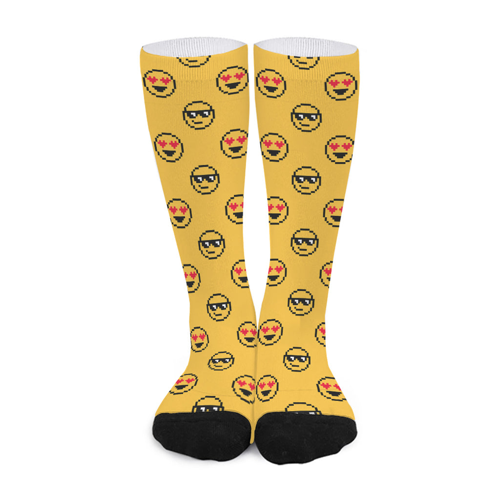 Pixel Emoji Pattern Print Long Socks
