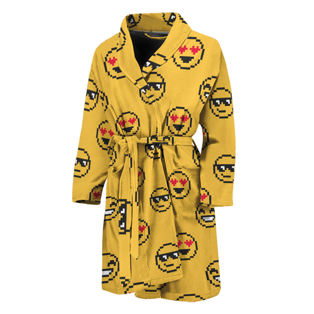 Pixel Emoji Pattern Print Men's Bathrobe