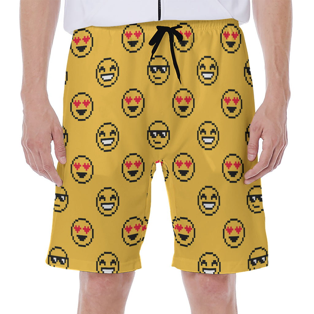 Pixel Emoji Pattern Print Men's Beach Shorts