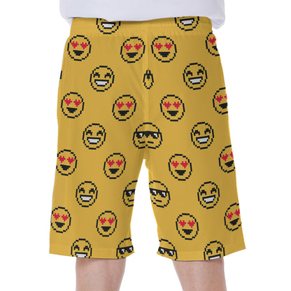 Pixel Emoji Pattern Print Men's Beach Shorts