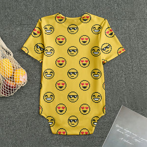 Pixel Emoji Pattern Print Men's Bodysuit