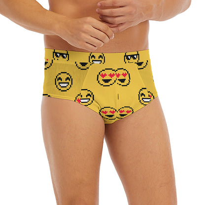 Pixel Emoji Pattern Print Men's Briefs
