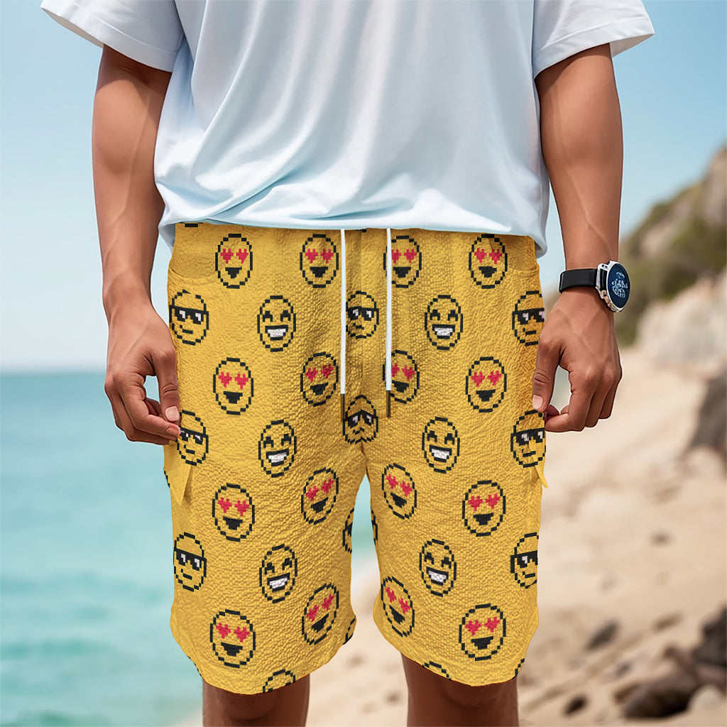 Pixel Emoji Pattern Print Men's Cargo Shorts