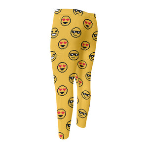 Pixel Emoji Pattern Print Men's Compression Pants