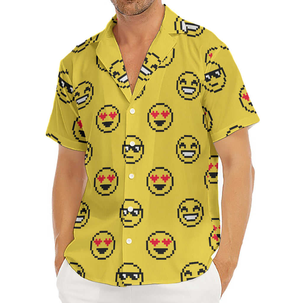 Pixel Emoji Pattern Print Men's Deep V-Neck Shirt