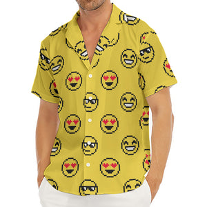 Pixel Emoji Pattern Print Men's Deep V-Neck Shirt