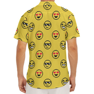 Pixel Emoji Pattern Print Men's Deep V-Neck Shirt