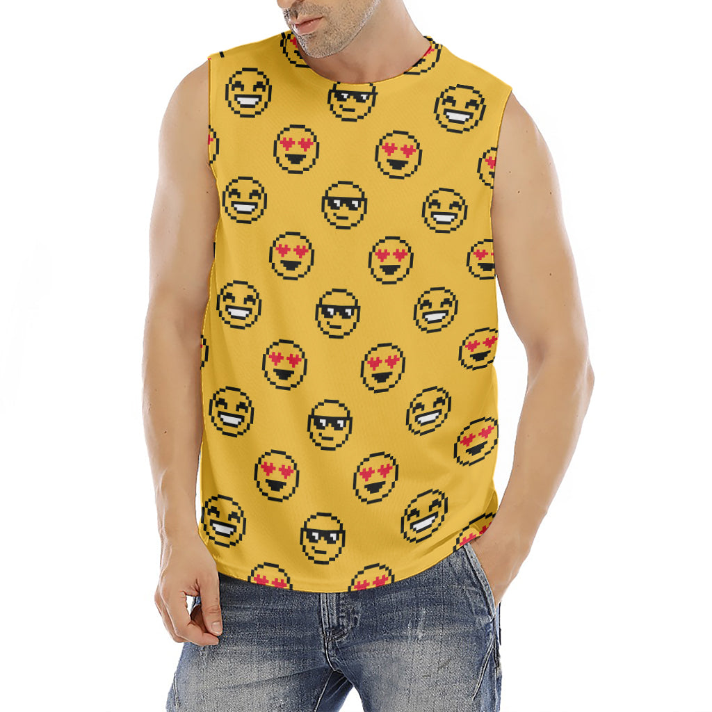 Pixel Emoji Pattern Print Men's Fitness Tank Top