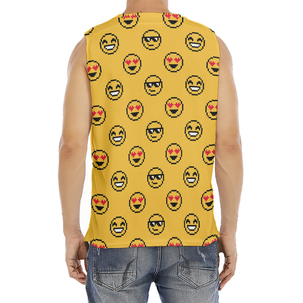 Pixel Emoji Pattern Print Men's Fitness Tank Top