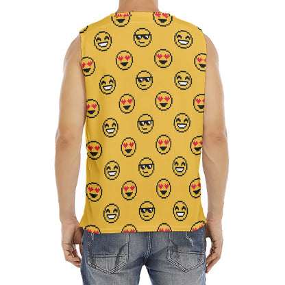 Pixel Emoji Pattern Print Men's Fitness Tank Top