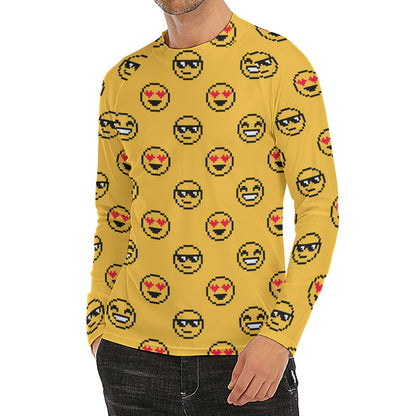 Pixel Emoji Pattern Print Men's Long Sleeve Rash Guard