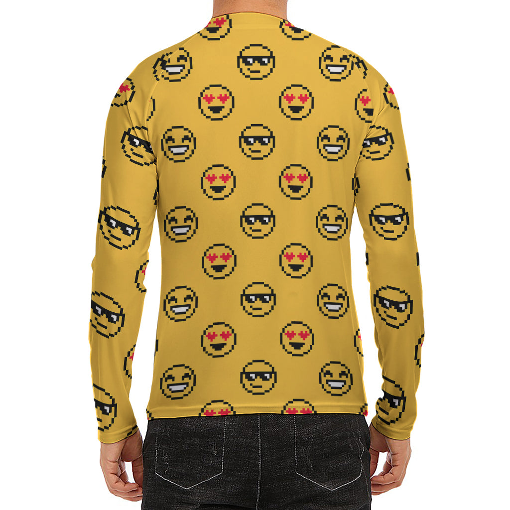 Pixel Emoji Pattern Print Men's Long Sleeve Rash Guard