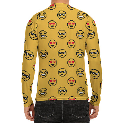Pixel Emoji Pattern Print Men's Long Sleeve Rash Guard